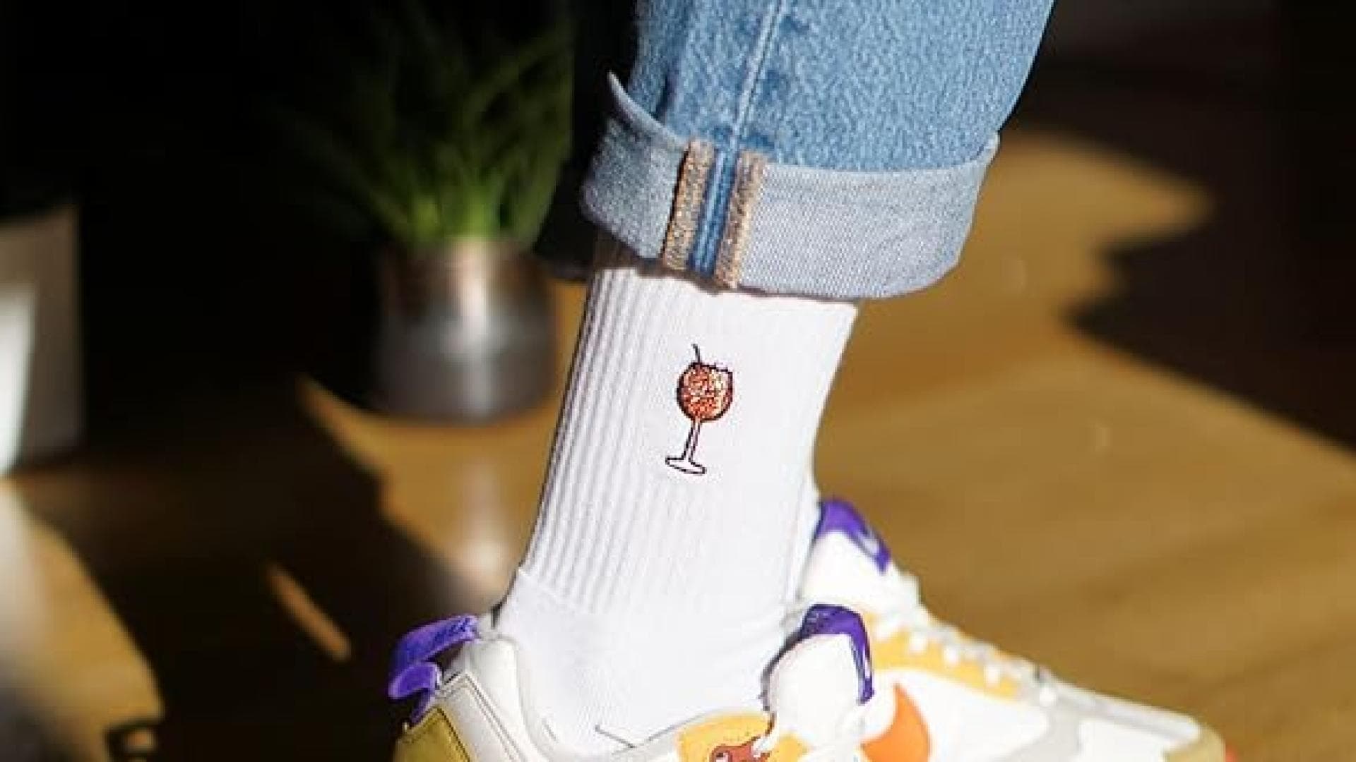Aperol Socken Damen Herren Gestrickt - Lustige Aperol Spritz Tennissocken Mit Cocktail-Stickerei Als Witziges Geschenk