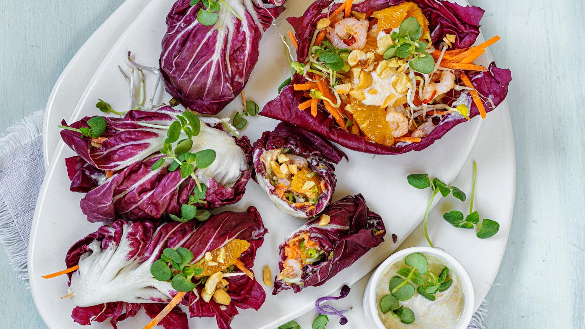 Salat-Wraps mit Garnelen Salat-Wraps mit Garnelen