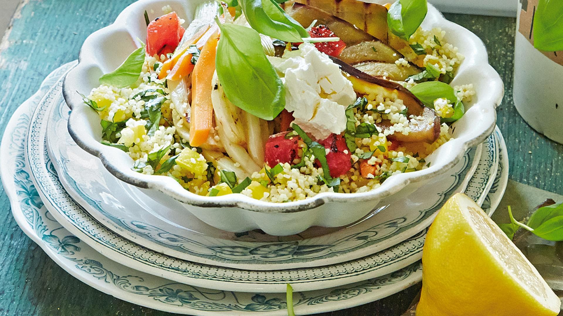 Basilikum Couscous mit Grillgemüse