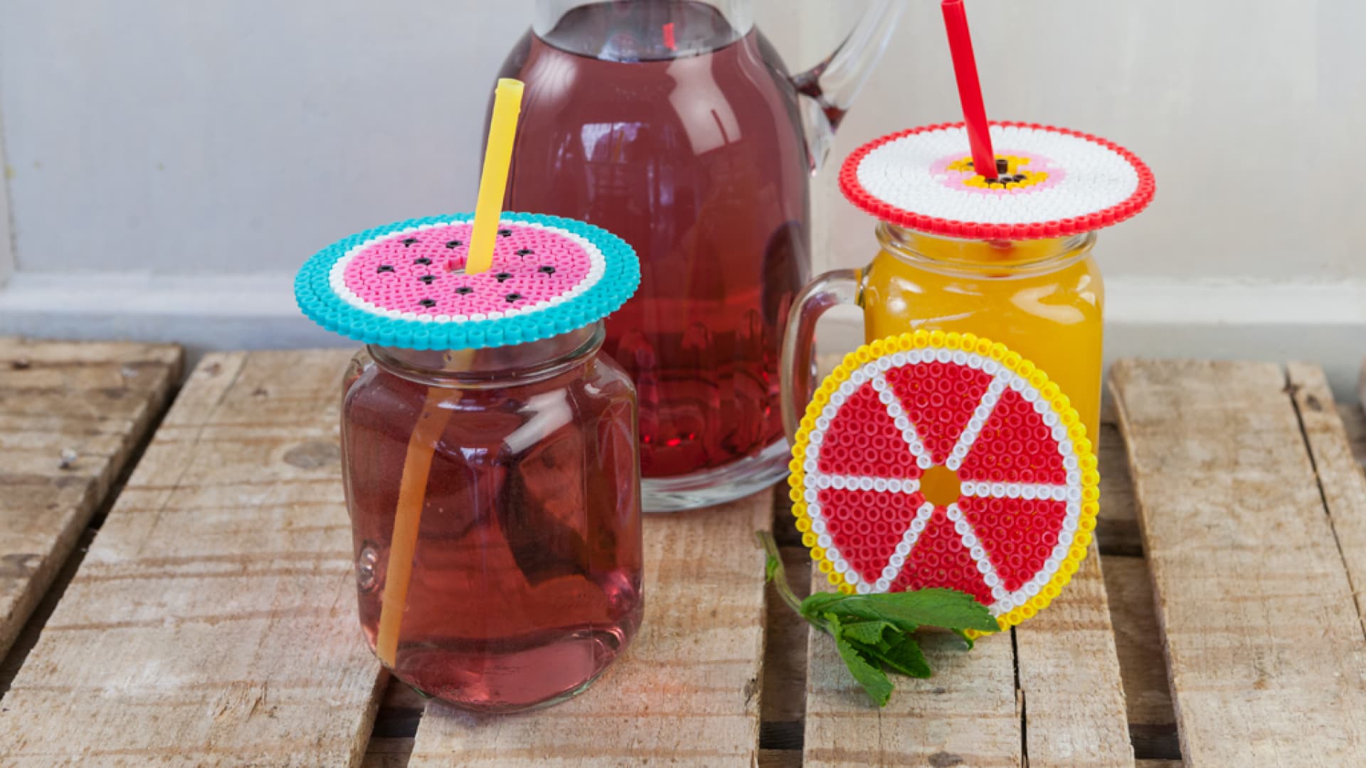 Untersetzer und Glasdeckel aus Bügelperlen