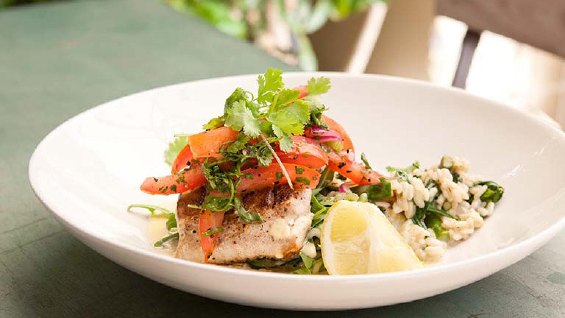 Fischfilet mit Spinatrisotto und Tomatensalsa