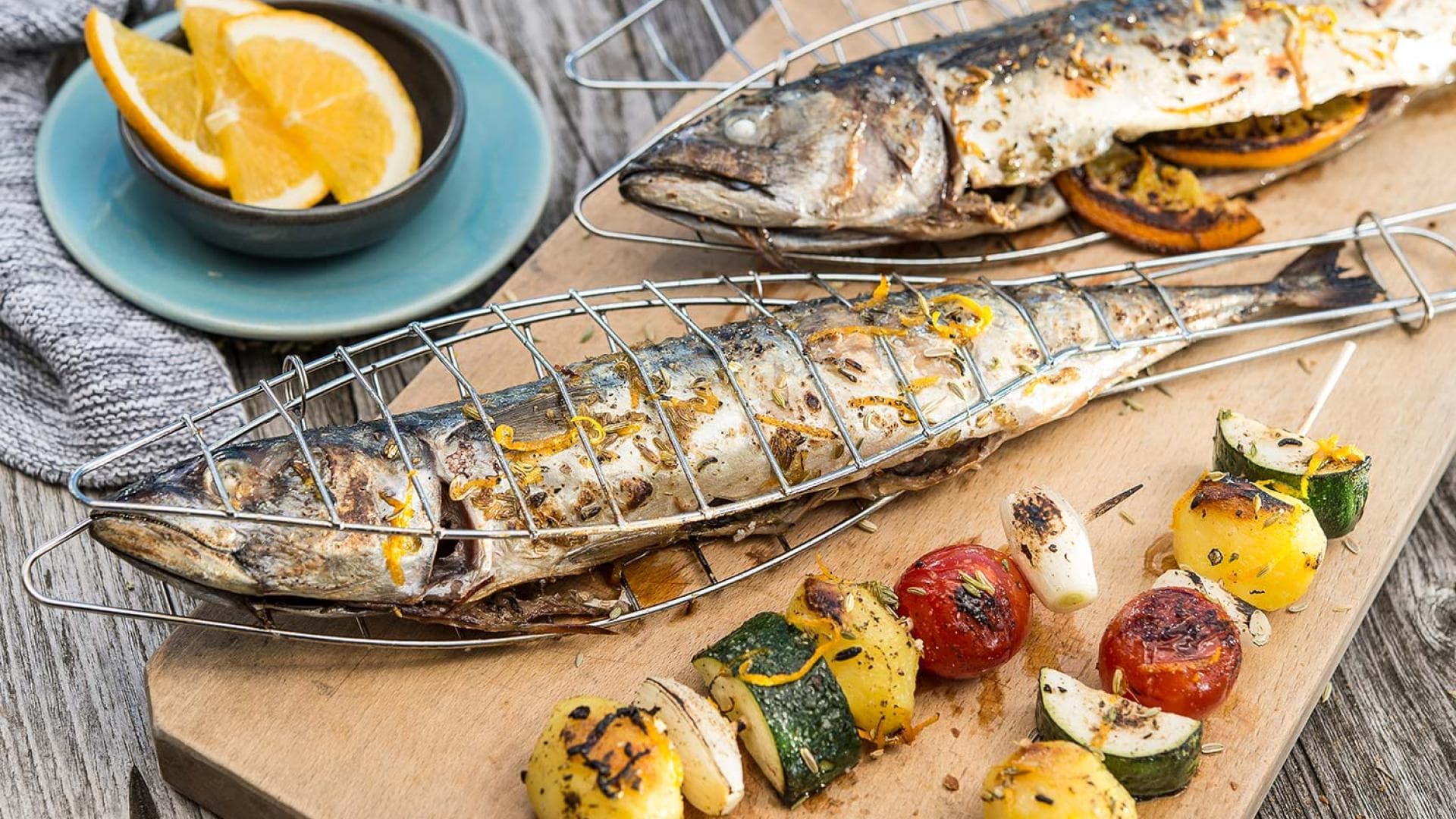 Makrelen mit Kartoffel-Gemüse-Spießen