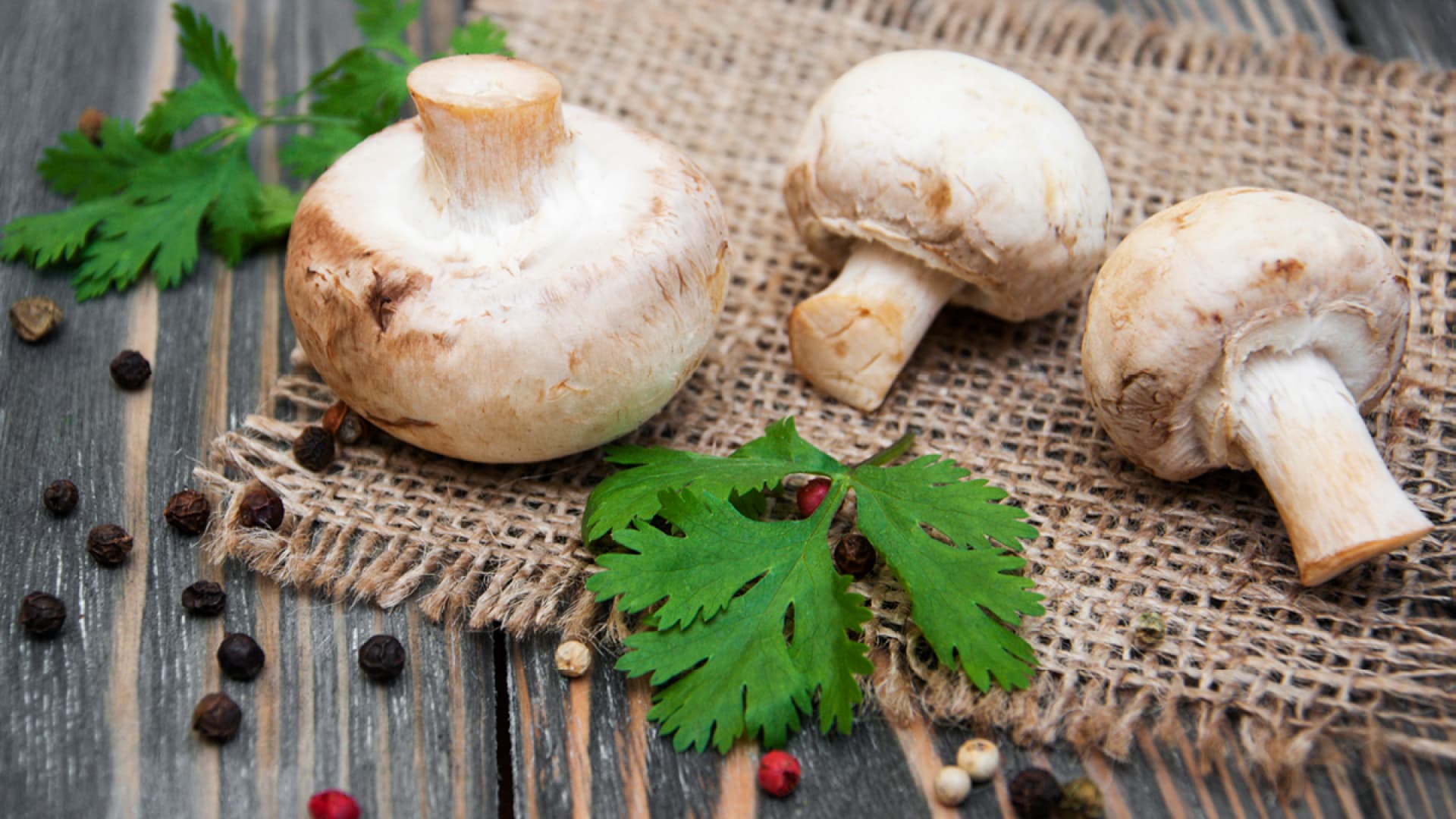 Rohe Champignons auf einem Brettchen