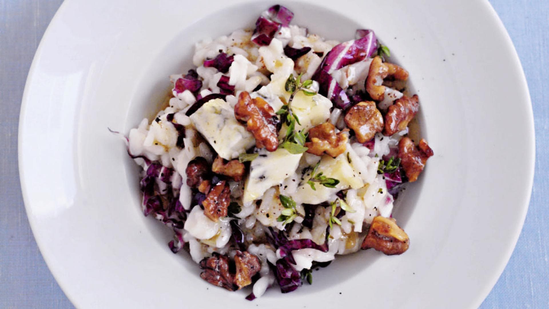 Vegetarisches Risotto mit Gorgonzola.