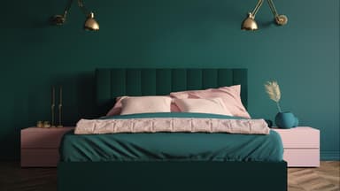 Schlafzimmer in Grün und Rosa