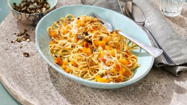 Spaghetti mit Kürbispesto