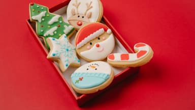 Bunte Weihnachtsplätzchen in einer Box.