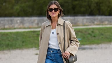 Darja Barannik trägt einen Car Coat im Streetstyle