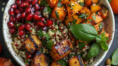 Quinoa-Tabouleh mit Granatapfel und Grillgemüse