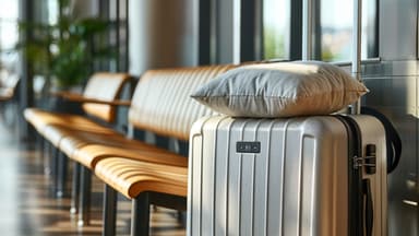 Ein Koffer mit einem Kissen am Flughafen