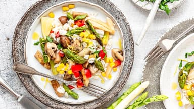 Spargel-Reis-Pfanne mit Champignons 