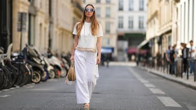 Weiße Palazzo-Hose Streetstyle 