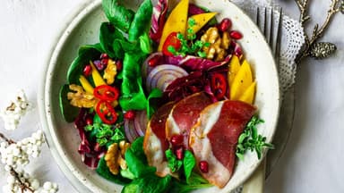 Wintersalat mit Gänsebrust und Mango 