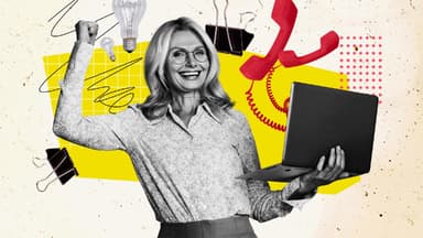 Frau, um die 50 Jahre alt, freut sich, da sie eine erfolgreiche Gründerin ist