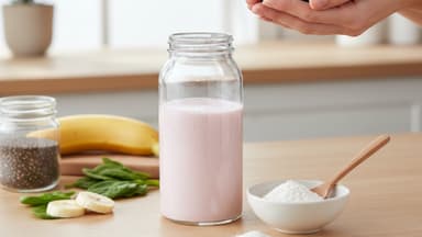 Ein Shake mit Früchten und Kollagenpulver