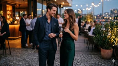 Ein Paar lächelt sich an