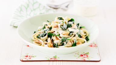 Nudeln mit Lachs und Lauch