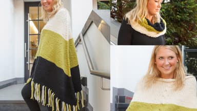 Poncho und Schal in weiß, grün und schwarz