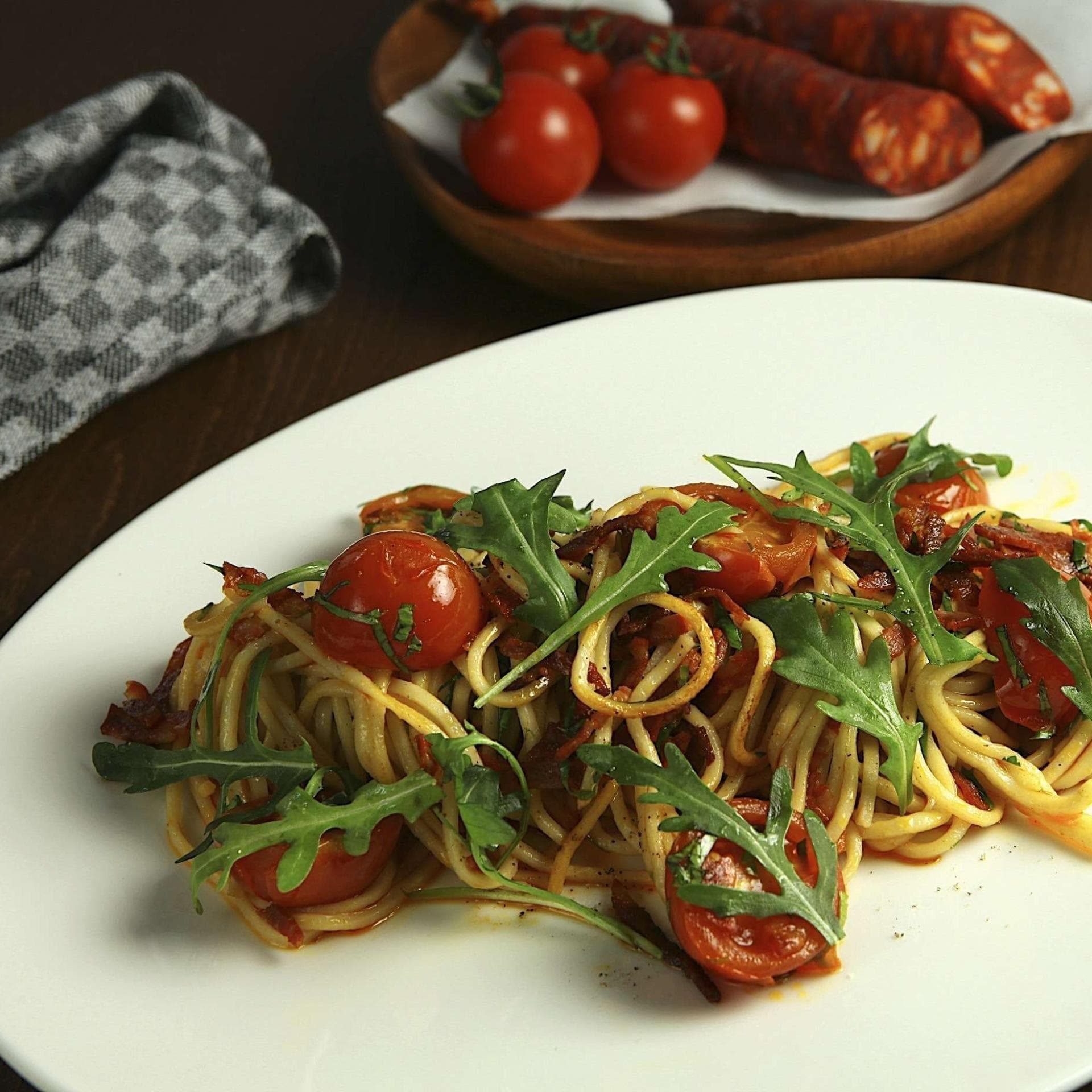 Chorizo-Linguini mit Ruccola Chorizo-Linguini mit Ruccola