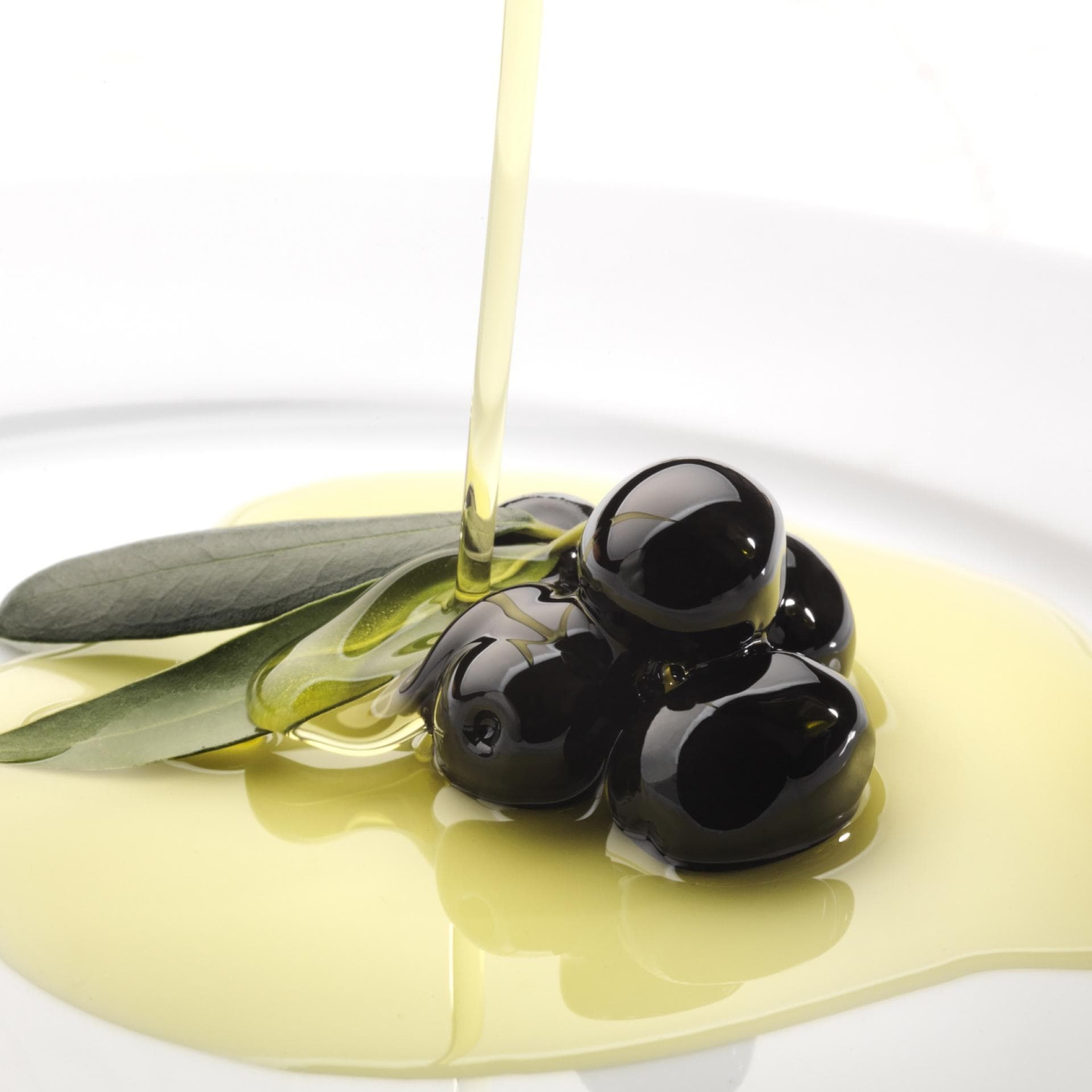 Schwarze Oliven mit Olivenöl Schwarze Oliven werden mit Olivenöl übergossen - Vielseitig und gesund kochen mit Olivenöl