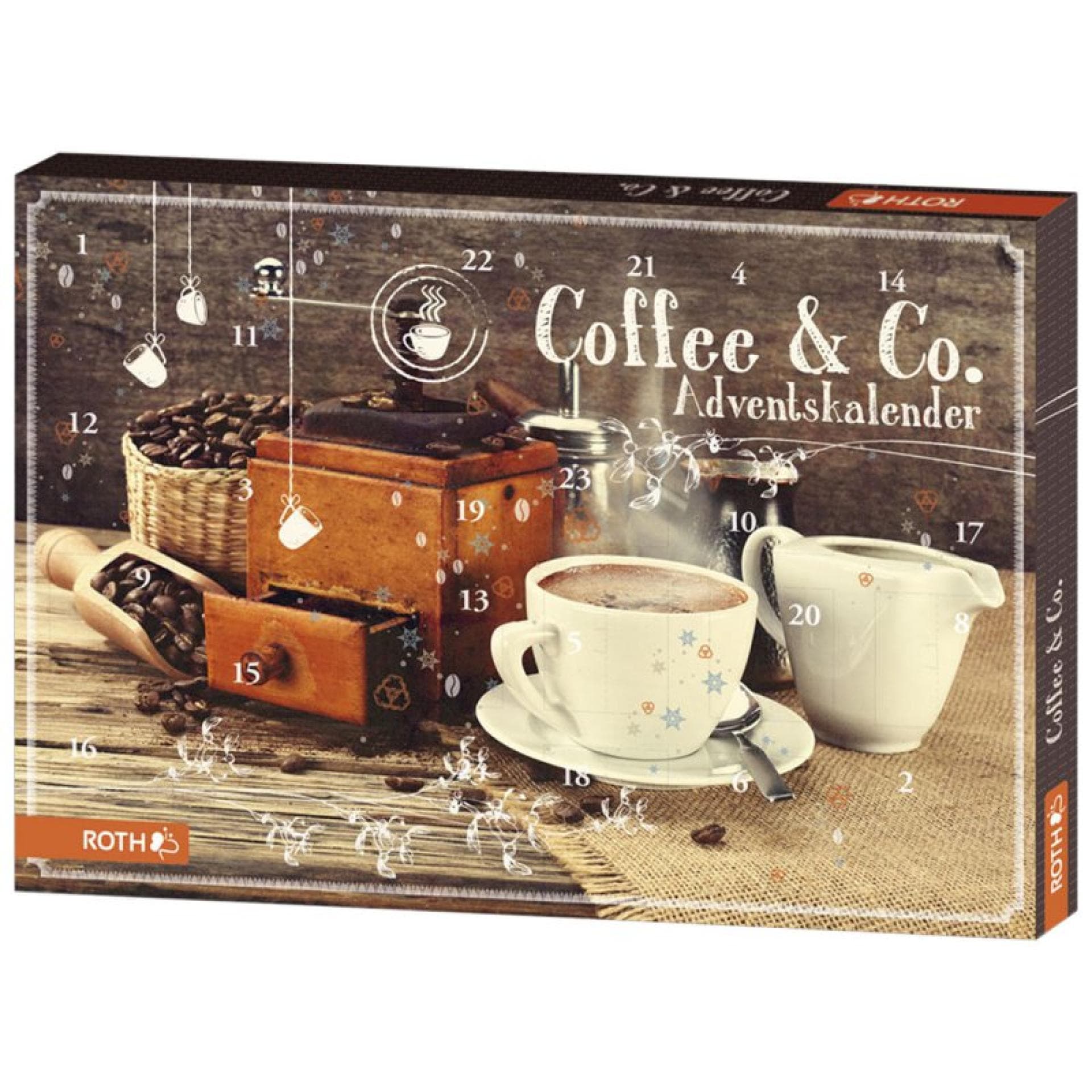 Adventskalender mit Kaffee, Capuccino, Kaffeekeksen und mehr