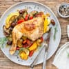 Hähnchenkeule mit buntem Gemüse 