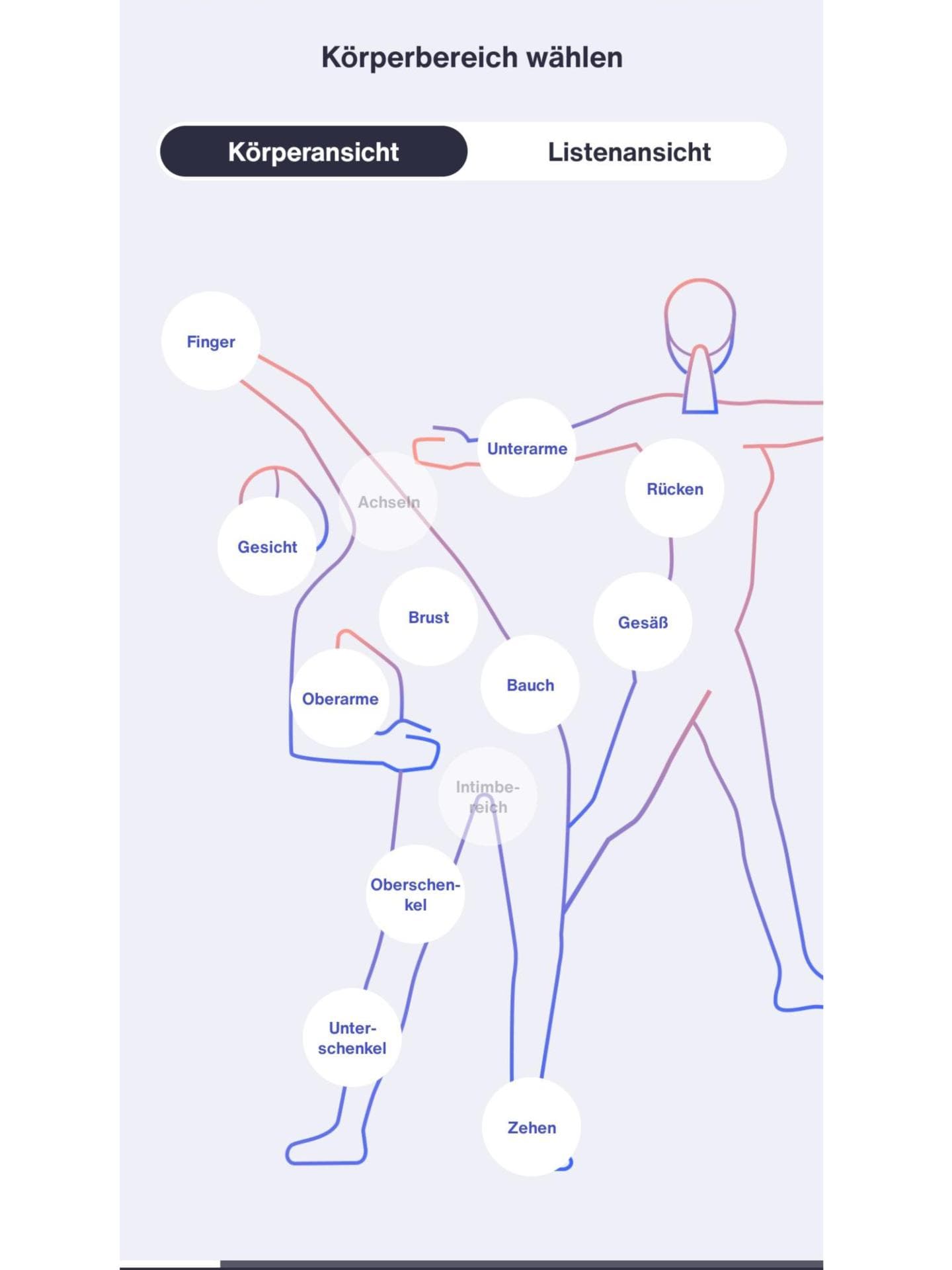 IPL Braun App Körperbereiche