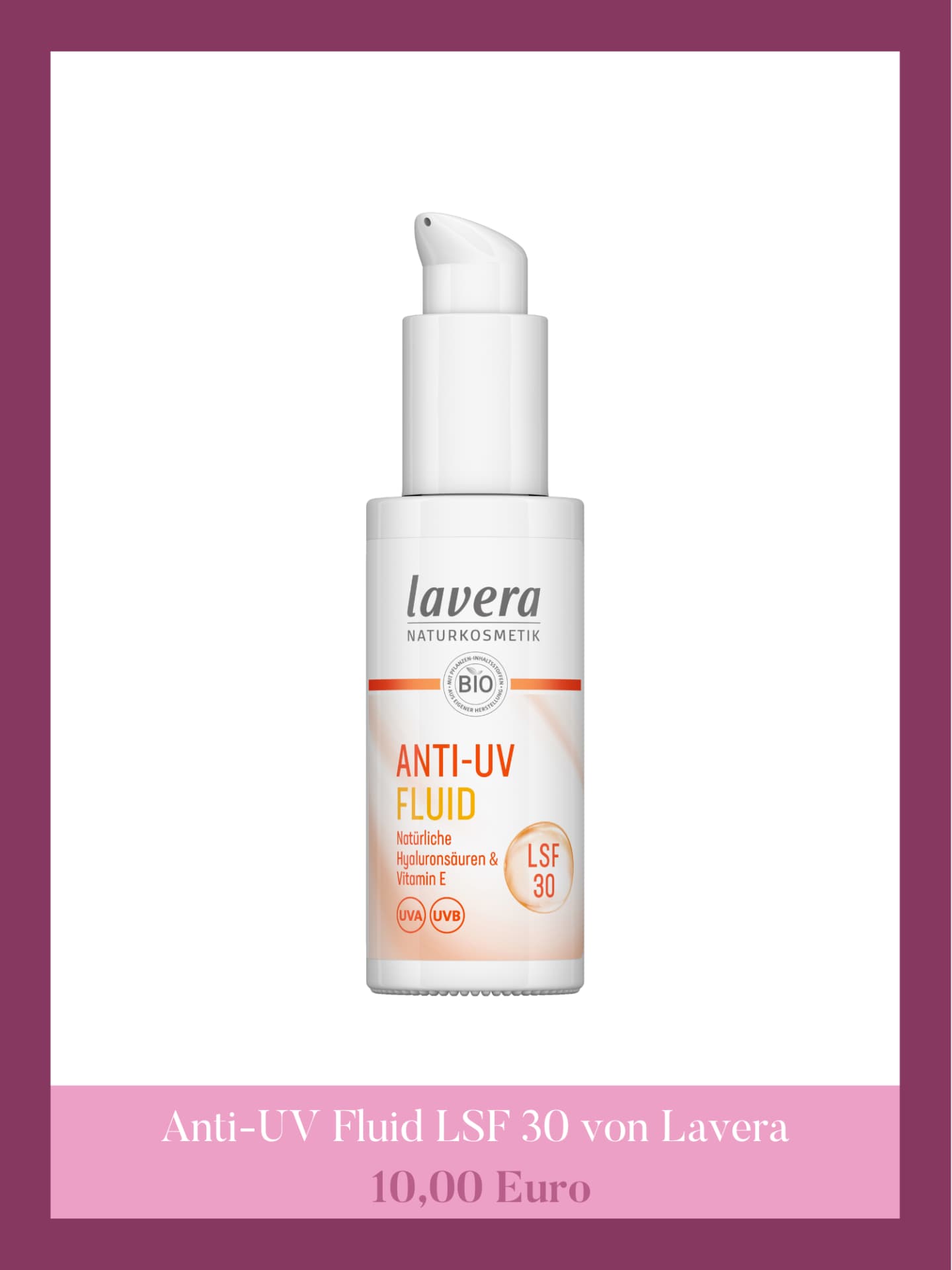 Beste Sonnencreme Gesicht Rossmann - Anti-UV Fluid LSF 30 von Lavera