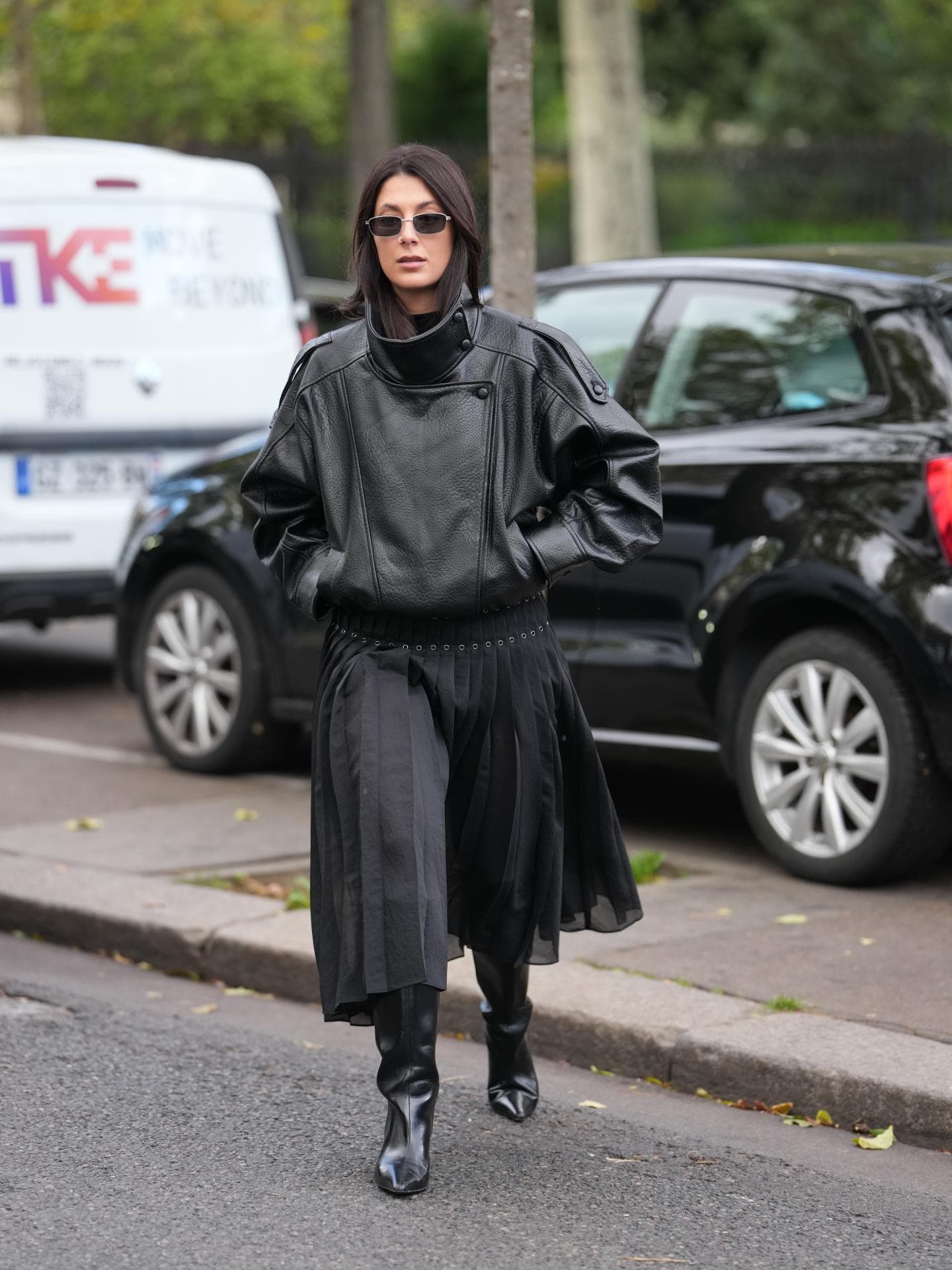 Lederjacke mit Funnelkragen 