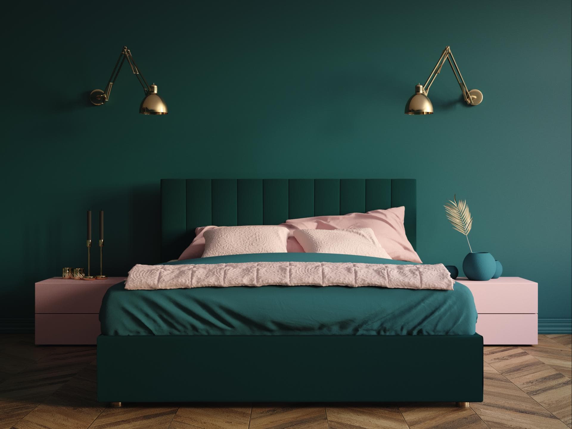Schlafzimmer in Grün und Rosa