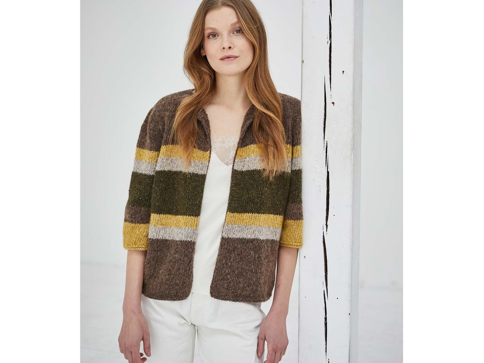 Strickjacke kurz meliert Blockstreifen