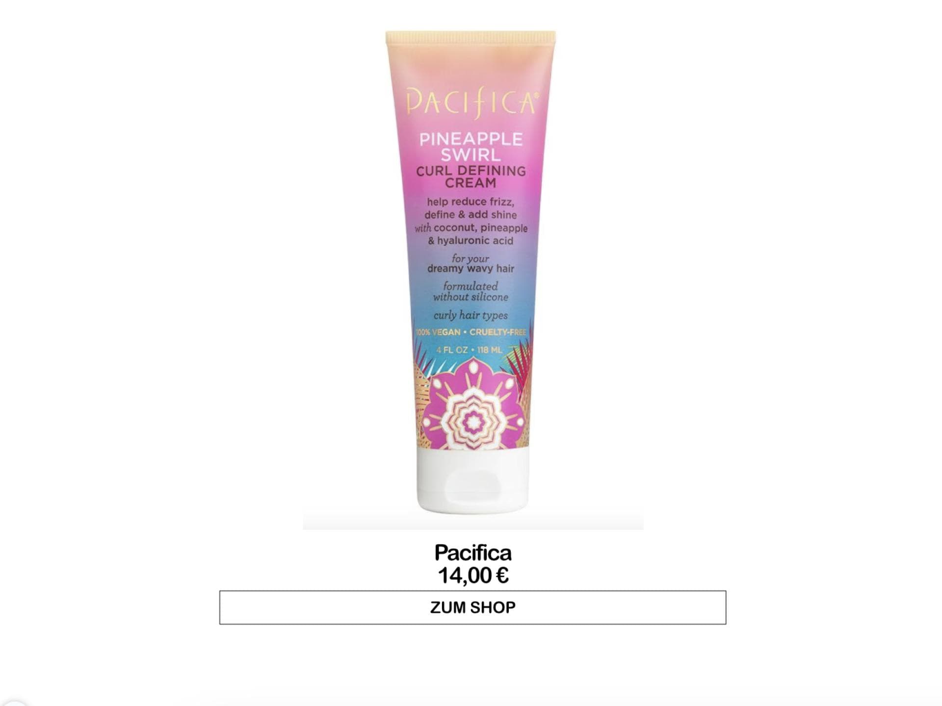 Pacifia Pineapple Swirl Curl Defining Cream