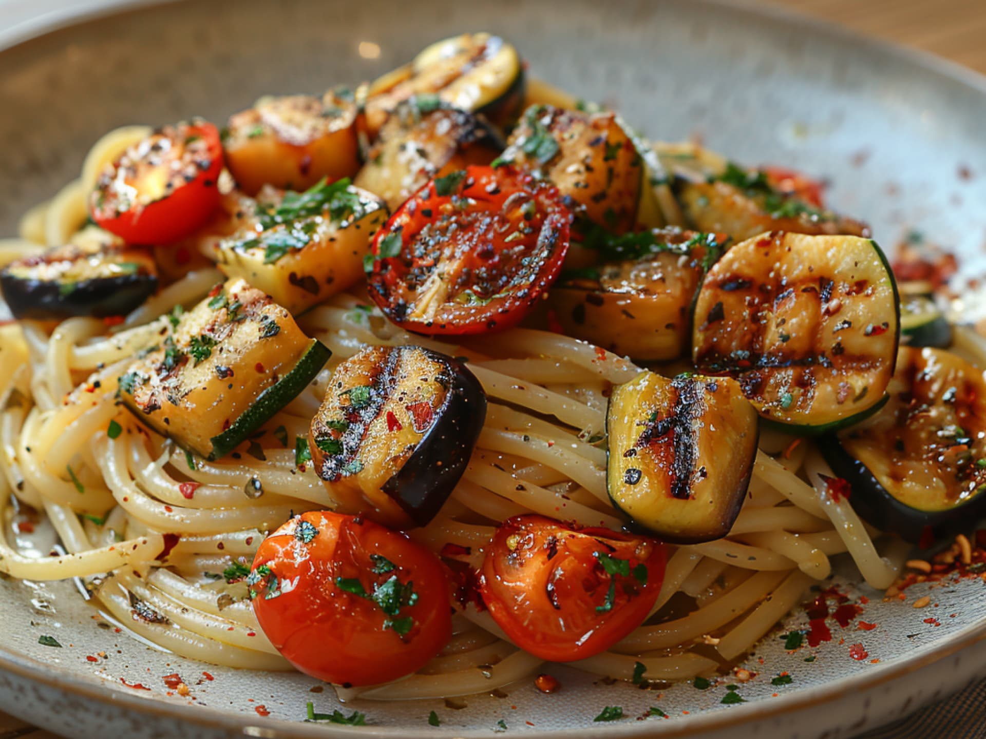 Spaghetti mit Grillgemüse