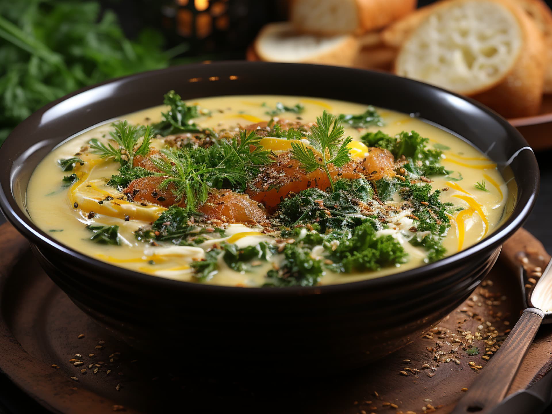 Kartoffelsuppe mit Kurkuma und Lachs 