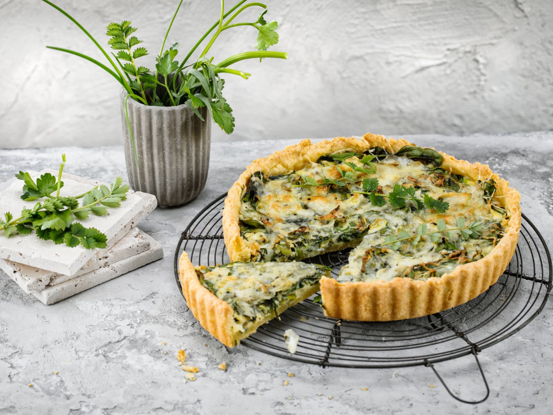 Herzhafte Kuchen - überbackene Spinat-Quiche