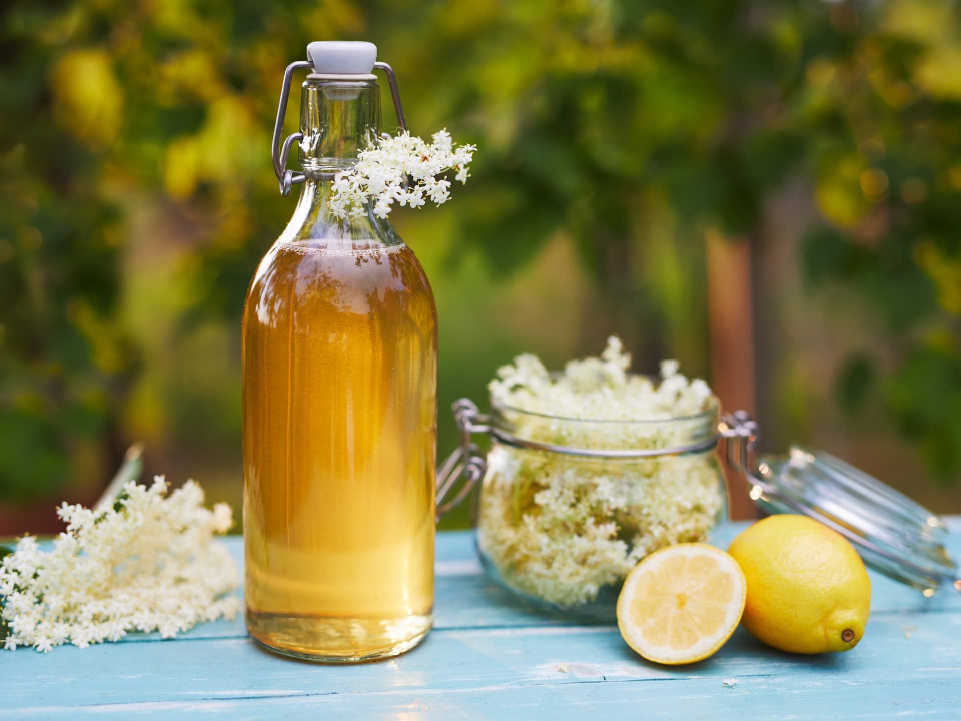 Selbst gemachter Holunderblütensirup
