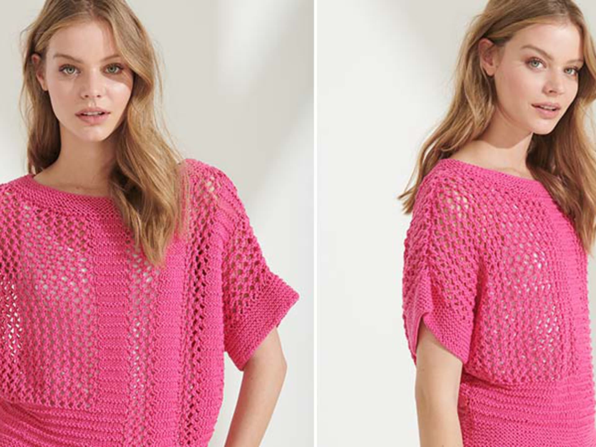 Model in Lochmuster-Sommershirt von Lana Grossa