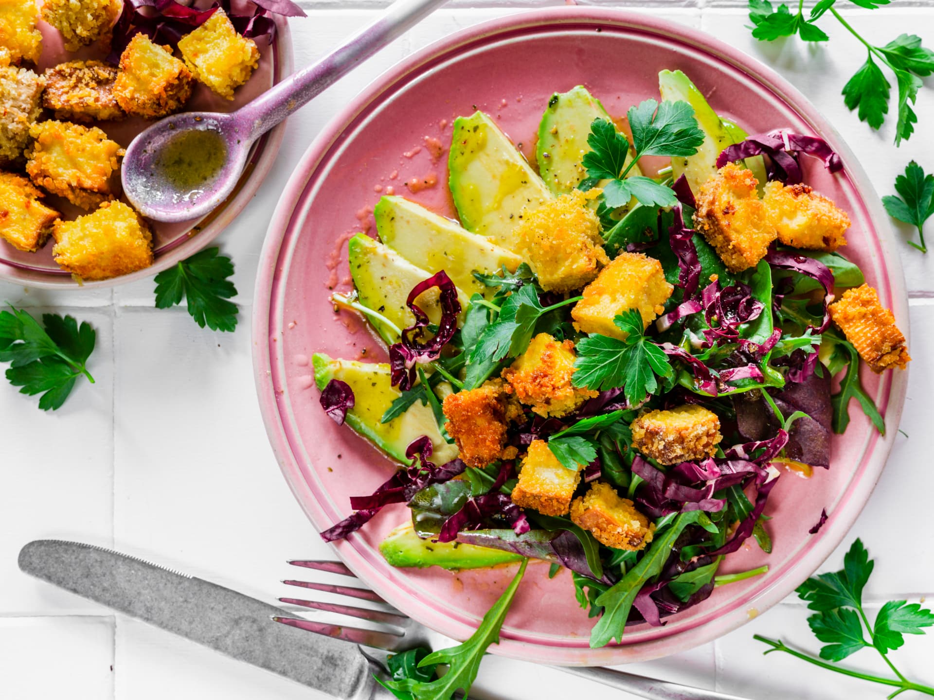 Rezept für ein Avocado-Carpaccio mit Crispy Tofu Avocado-Carpaccio mit Crispy Tofu