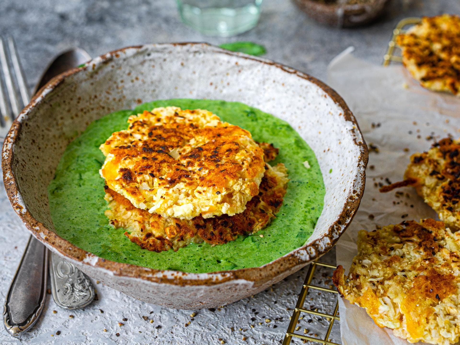 Blumenkohl-Käse-Taler mit Haferflocken