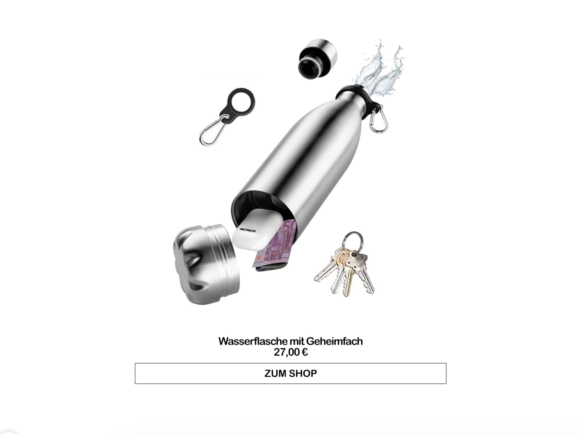 Wasserflasche mit Geheimfach für Wertsachen am Strand