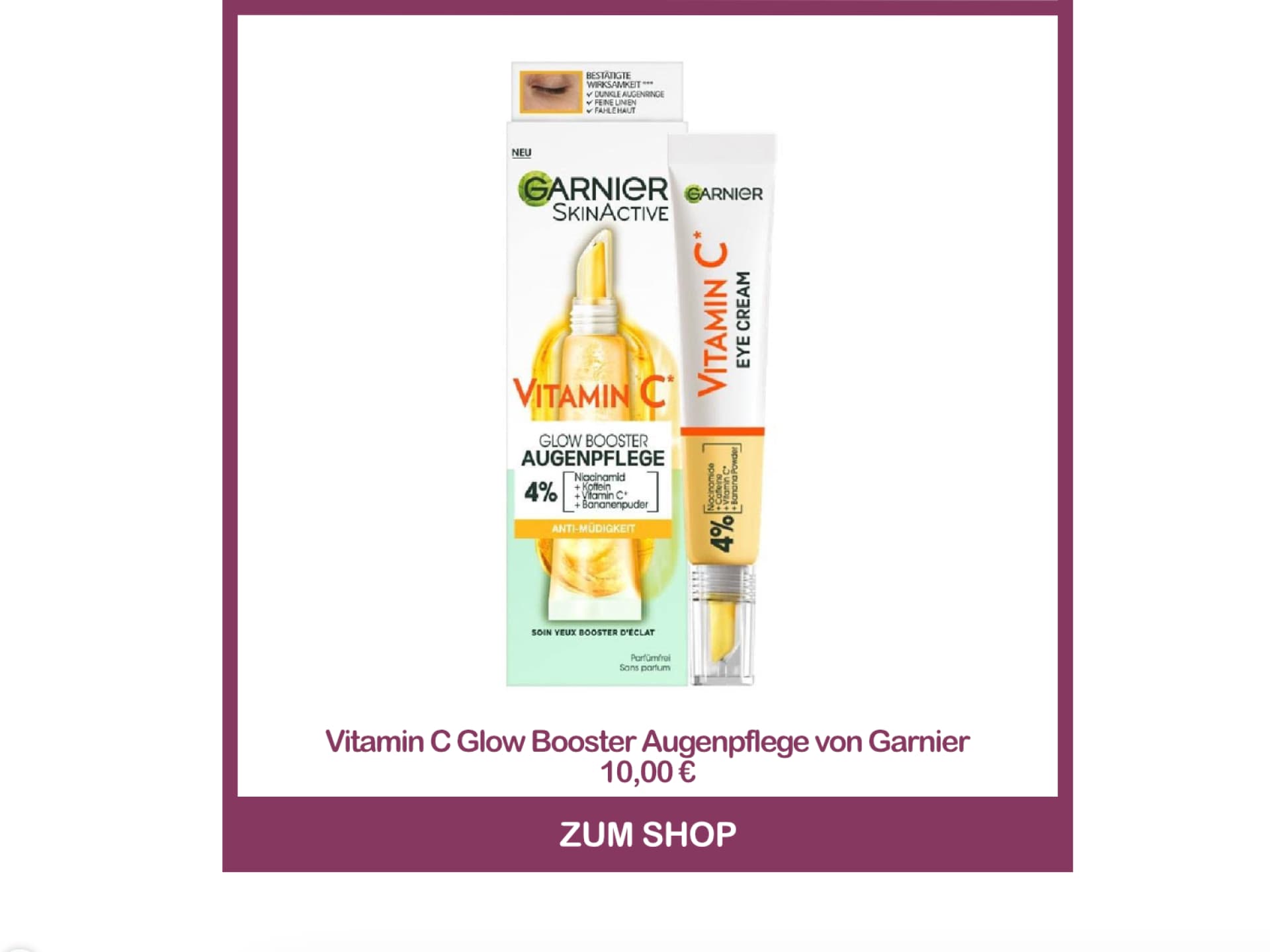 Beste Augencreme Rossmann - Vitamin C Glow Booster von Garnier