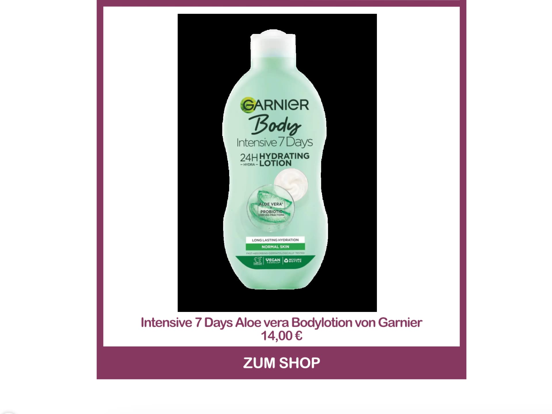 Beste Bodylotion von dm - Intensive 7 Days Aloe vera Bodylotion von Garnier