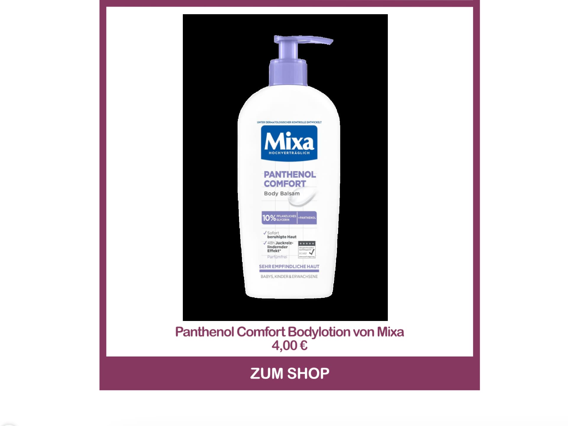 Beste Bodylotion von dm - Panthenol Comfort Bodylotion von Mixa