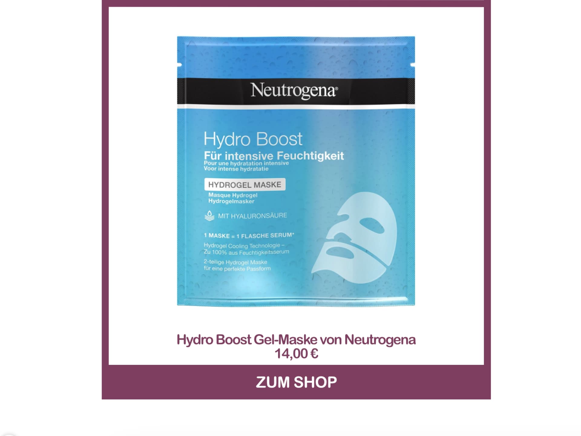 Beste Gesichtsmaske aus der Drogerie - Hydro Boost Gel-Maske von Neutrogena