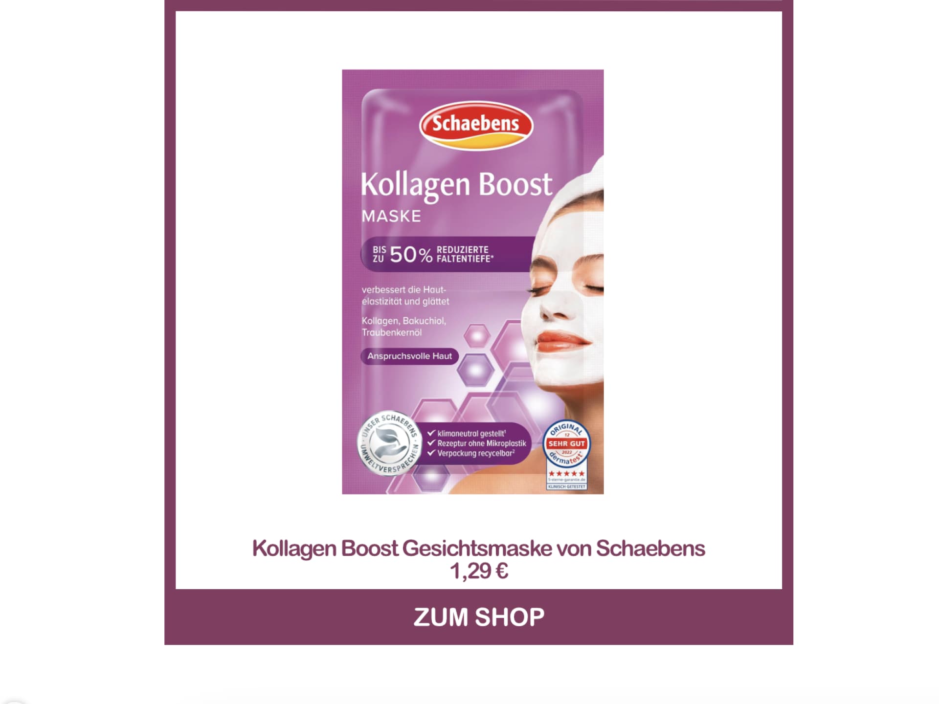Beste Gesichtsmaske aus der Drogerie - Kollagen Boost Maske von Schaebens