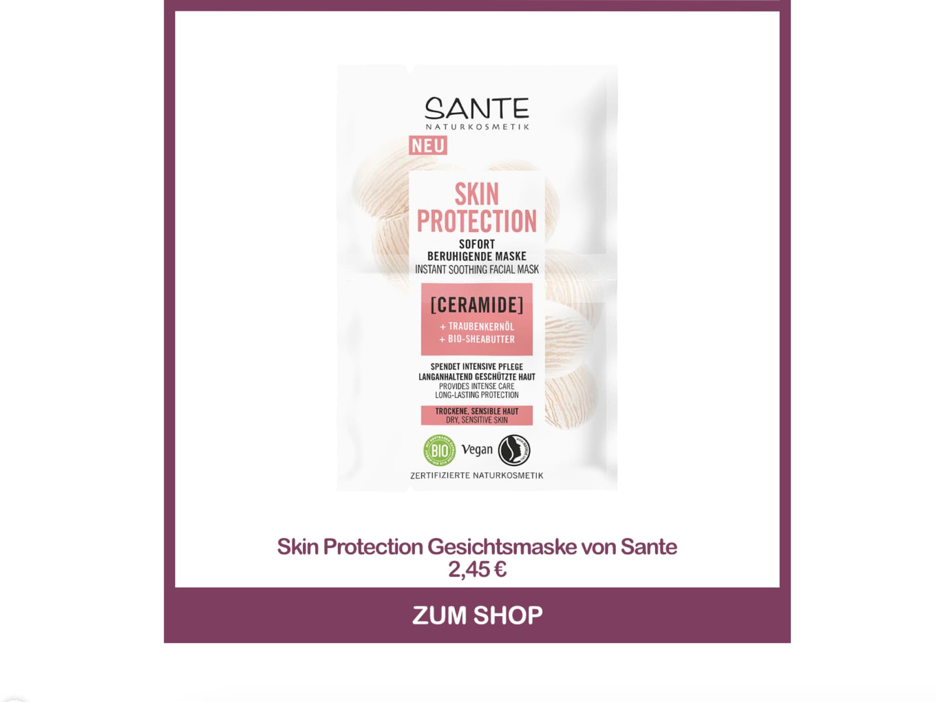 Beste Gesichtsmaske aus der Drogerie - Skin Protection Maske von Sante
