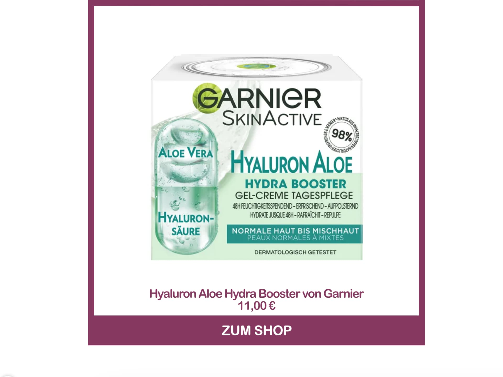 Beste Hyaluron-Creme dm - Hyaluron Aloe Hydra Boost von Garnier