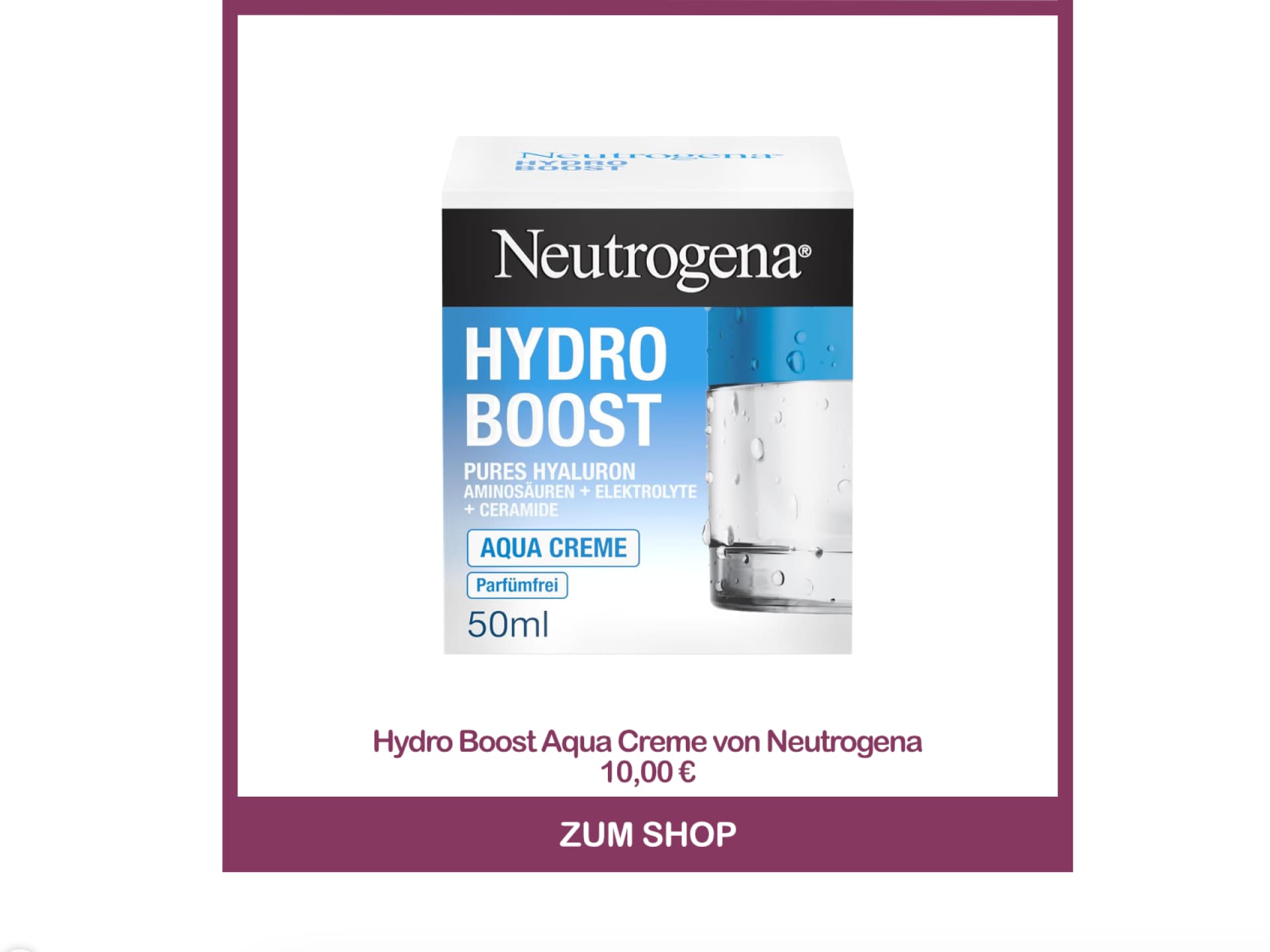 Beste Hyaluron-Creme dm - Hydro Boost Aqua Creme von Neutrogena