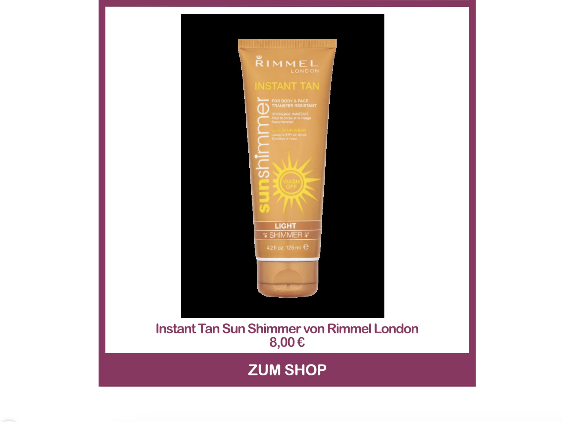 Bester Gesichts-Selbstbräuner aus der Drogerie - Instant Tan Sun Shimmer von Rimmel London