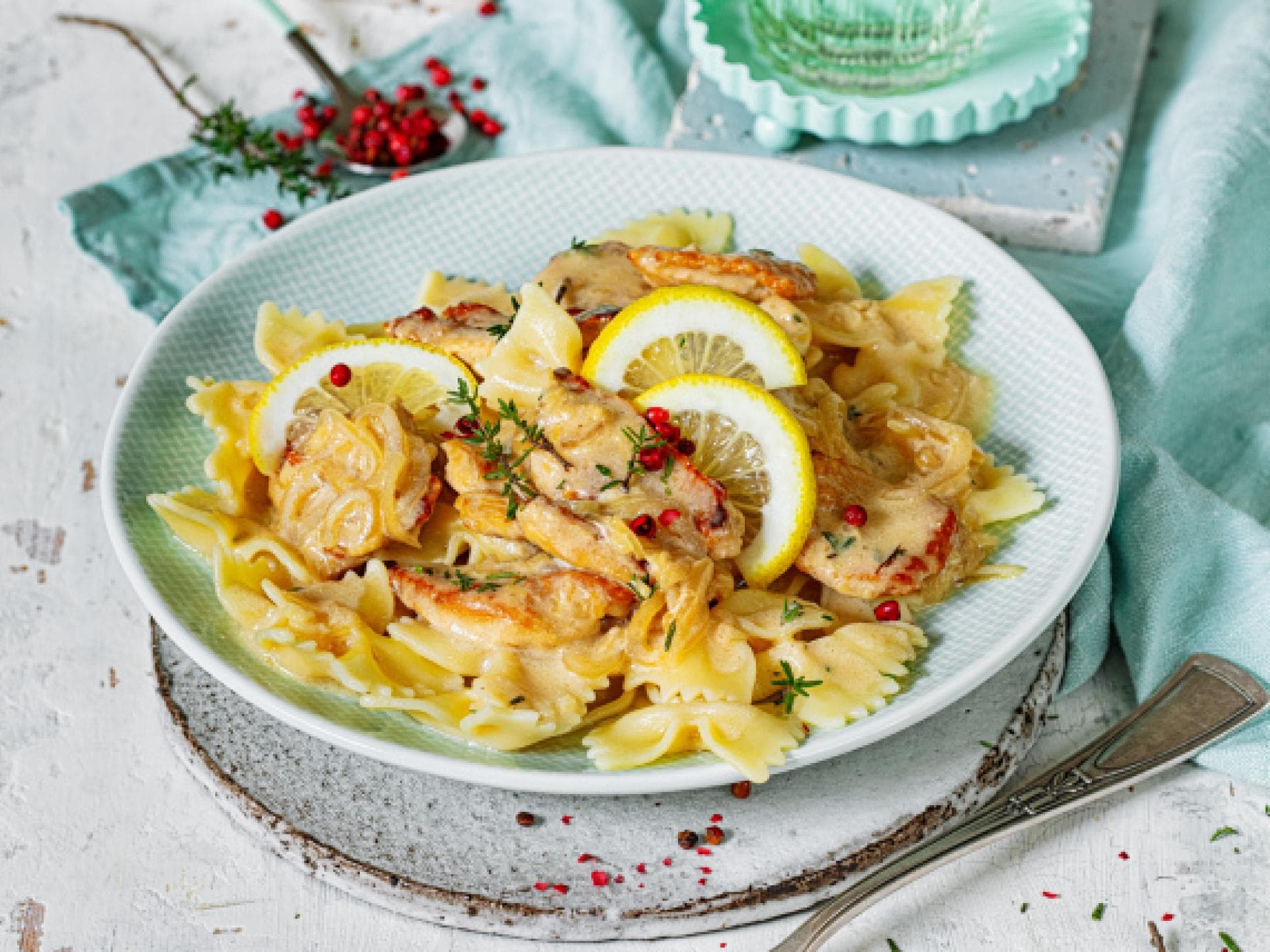 Zitronenpasta mit Hähnchengeschnetzeltes 
